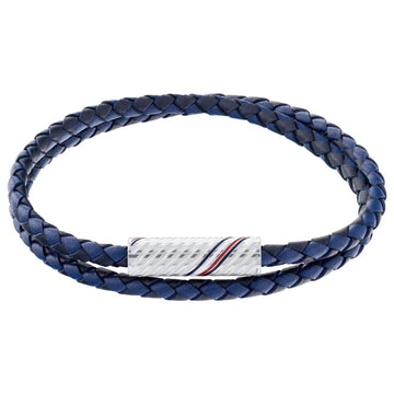 Διπλό βραχιόλι Tommy Hilfiger 2790470 δερμάτινο σε μπλε χρώμα που δένει με μαγνητικό κούμπωμα από ανοξείδωτο ατσάλι σε ασημί χρώμα.